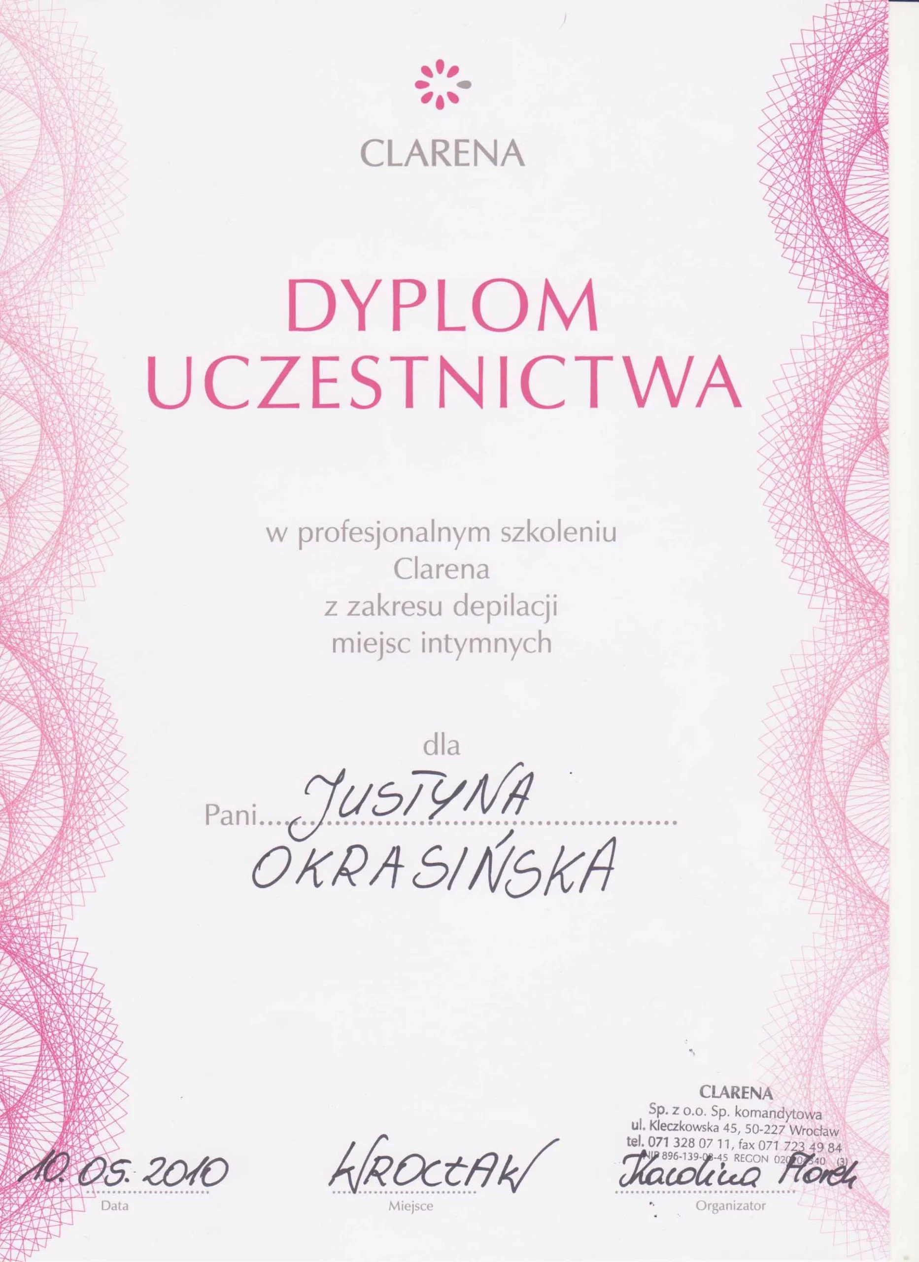 Certyfikat Justyna Okrasińska - 10