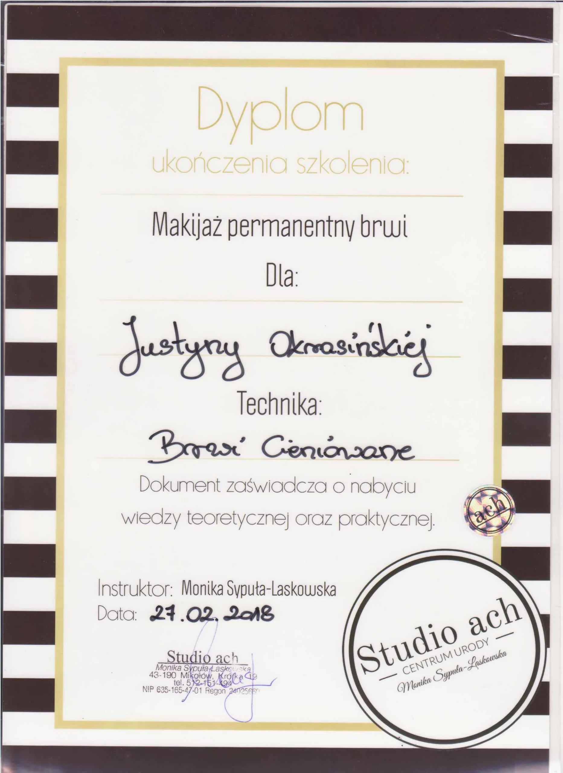 Certyfikat Justyna Okrasińska - 7